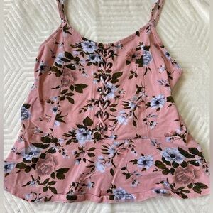 American Eagle Outfitters Pink Floral Lace-Up tank top camisole